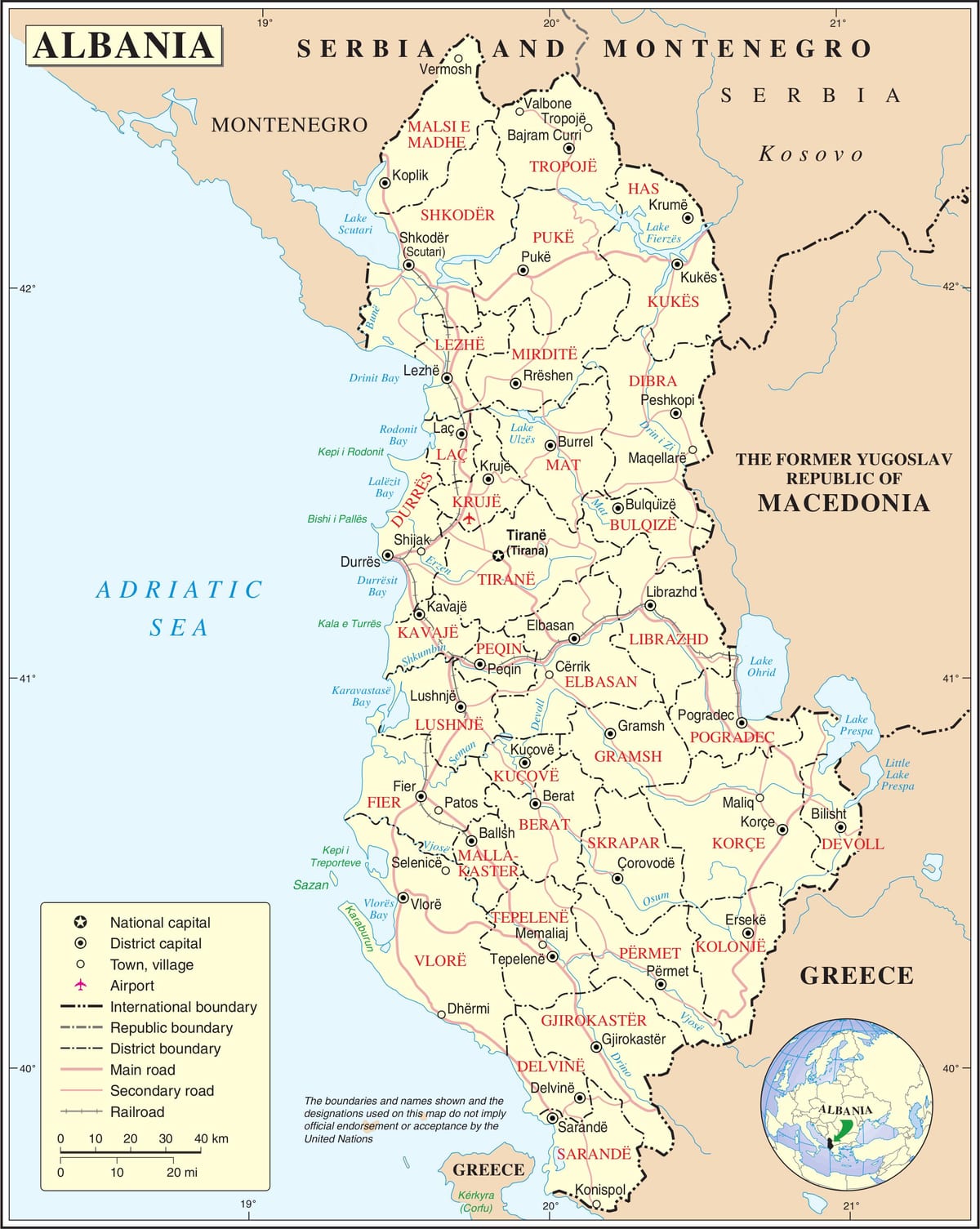 karte Albānijas pilsētām