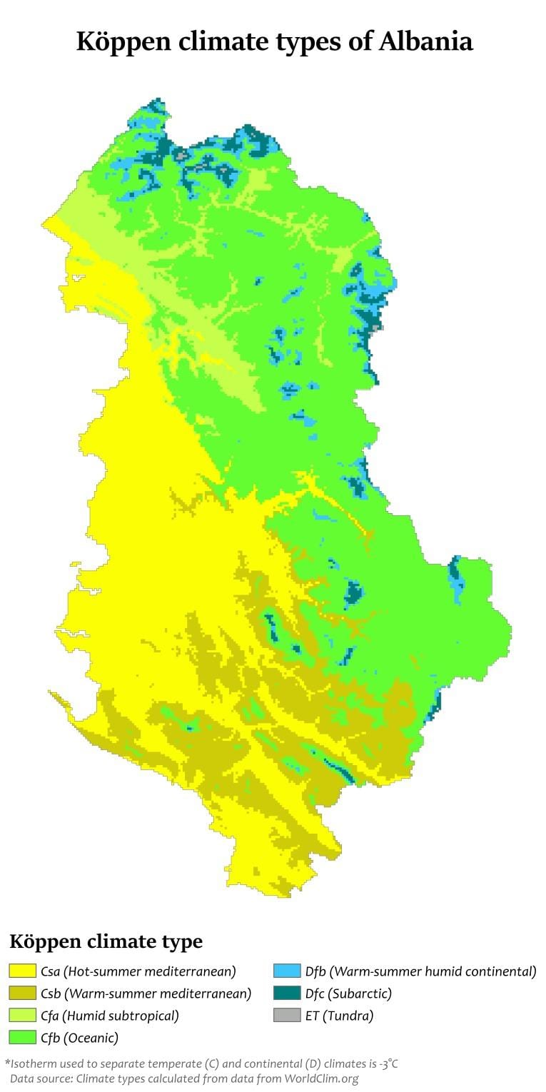 karte Albānija klimata
