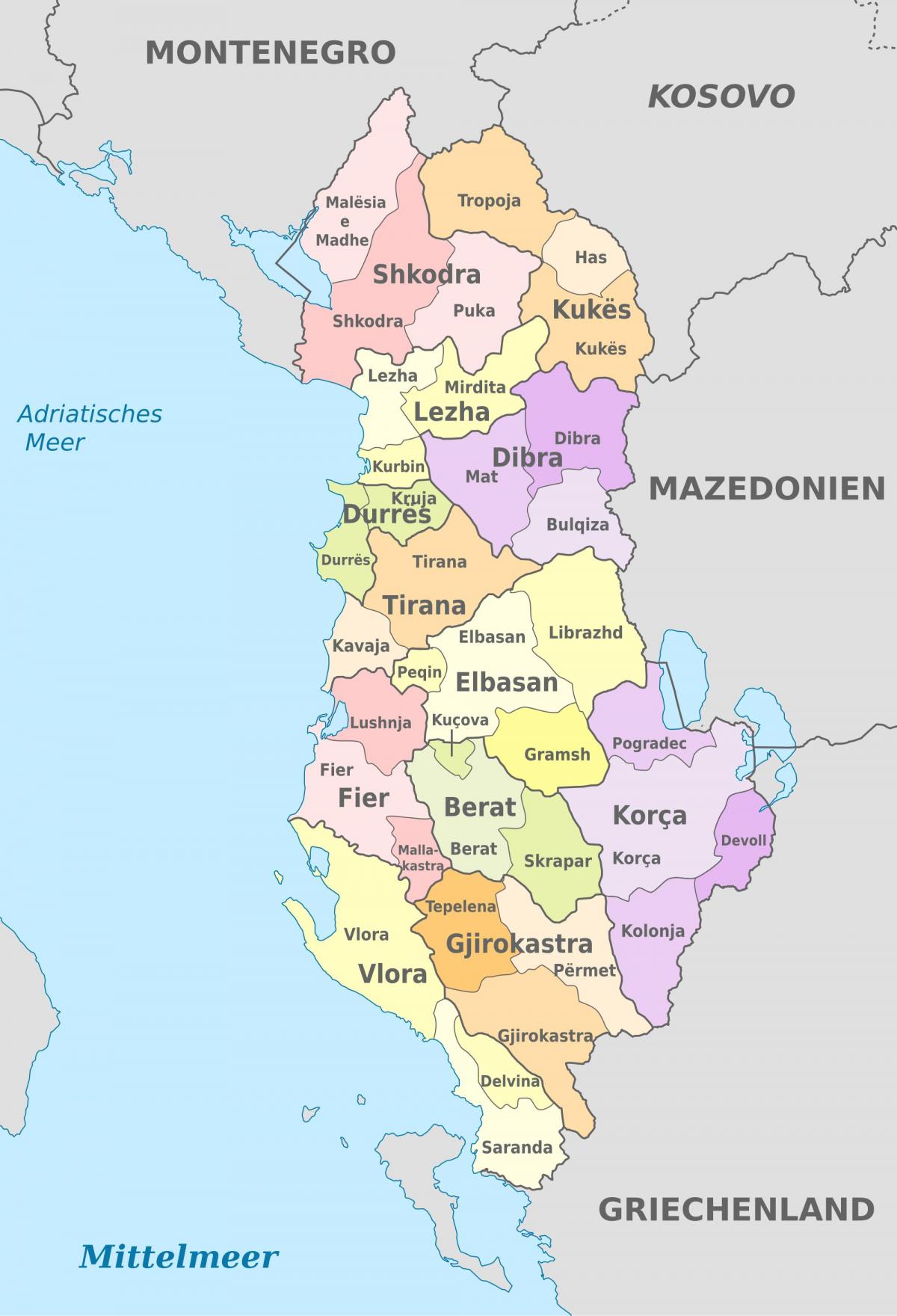kartes Albānijas politisko