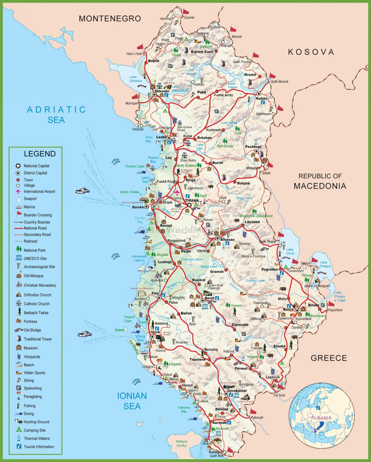 kartes Albānijas tūrisma