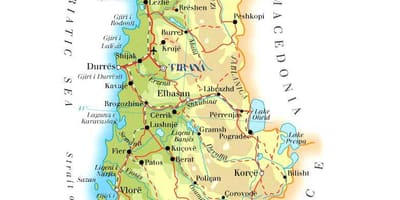 Karte fizisko kartes Albānija